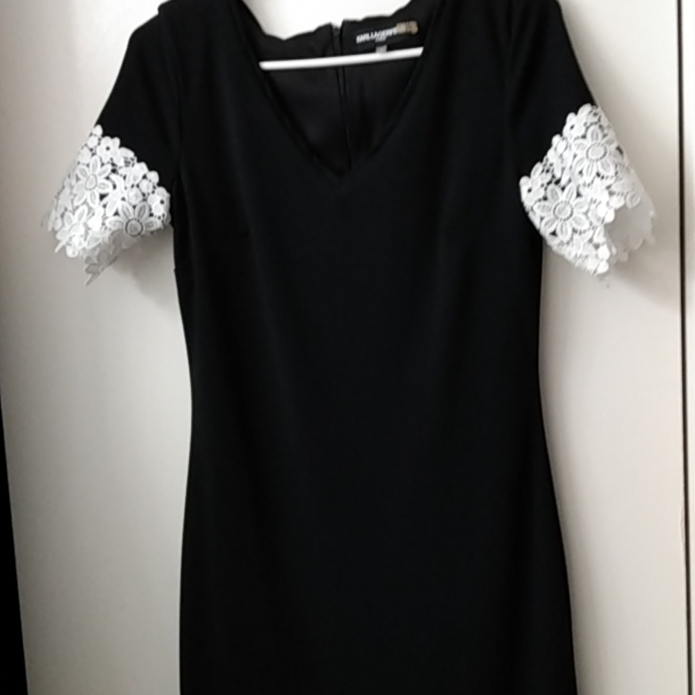 Karl Lagerfeld Black Midi Dress with White Lace Detail
